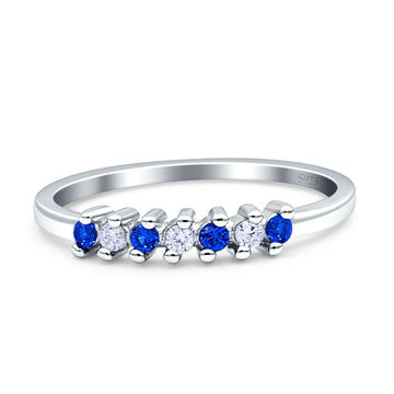 Round Dazzling Eternity Wedding Band Simulated Blue Sapphire 925 Sterling Silver Wholesale
